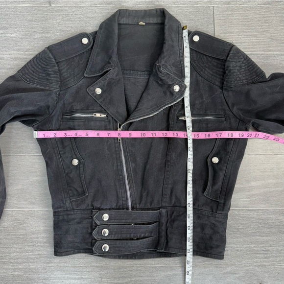 Cooper Sportswear Vintage Cropped Denim Moto Jean Jacket Black Gray Motorcycle S - Picture 15 of 16